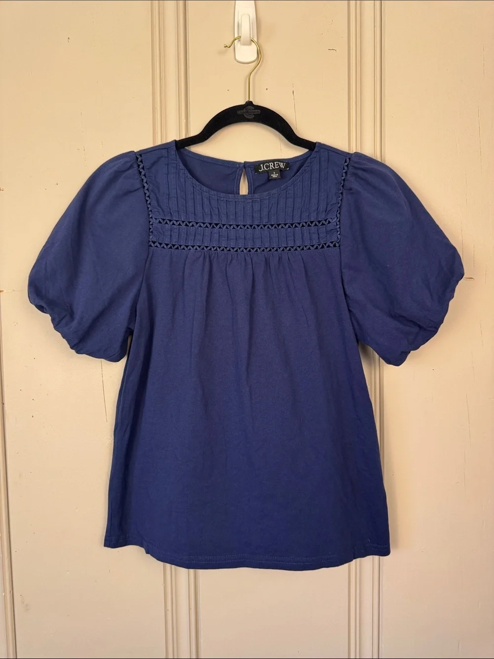 J Crew Re Imagined Blue Puff Sleeve Cotton Blouse Top Womens Small